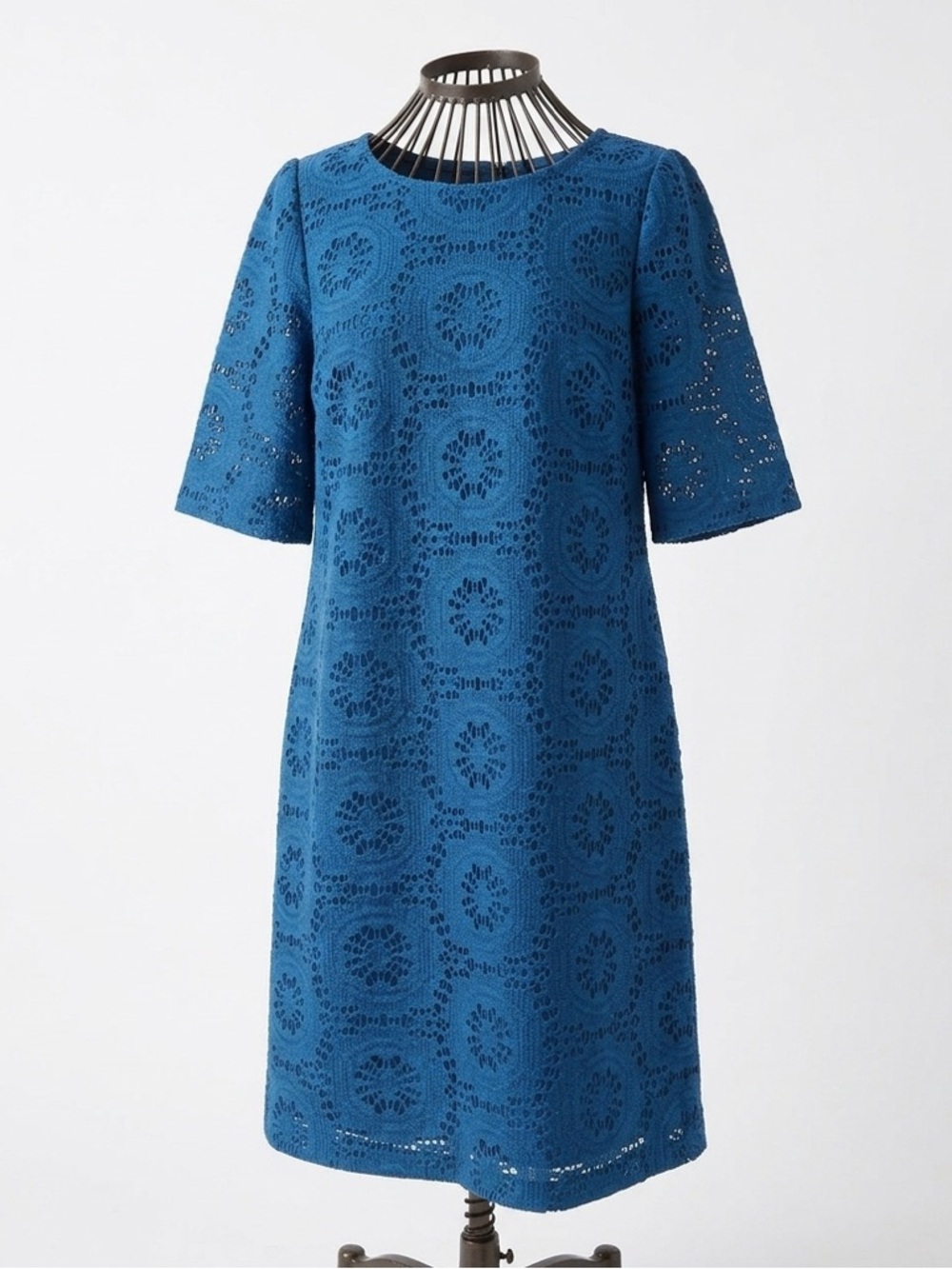 Adrianna Papell - Crochet Lace Shift Dress - Blue - Size 12